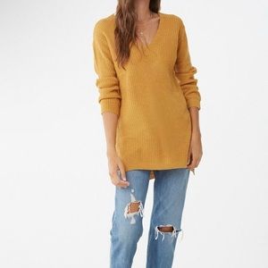 Ambiance Mustard Yellow Chunky Crisscross Ribbed Knit Sweater